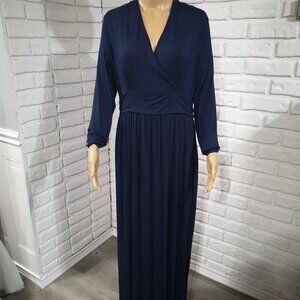 NWT Lilbetter Ladies Size 2XL Navy Criss Cross Top Front Flowy Maxi Dress